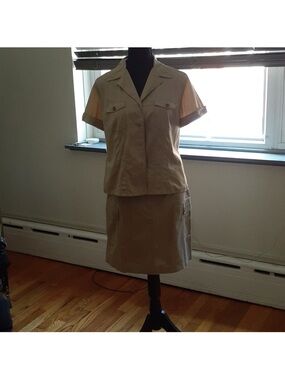 Neutral Khaki Utility Mini Skirt - Short Sleeve Matching Top Set